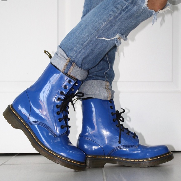 Dr Martens Blue Patent Airwair Combat Boots